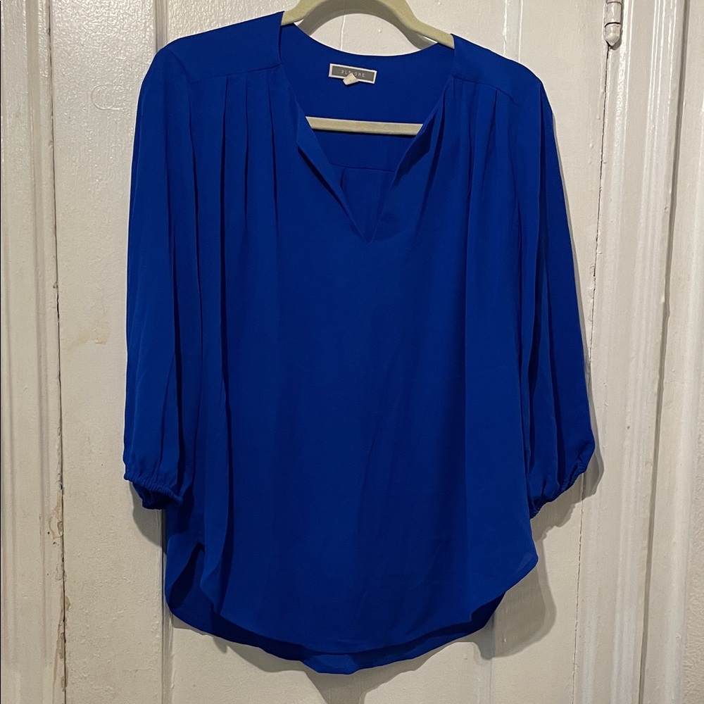 Pleione Cobalt Blue V-Neck Pleated Blouse